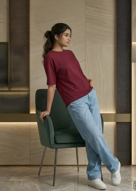 Women's Oversize dropshoulder T-Shirt - Maroon
