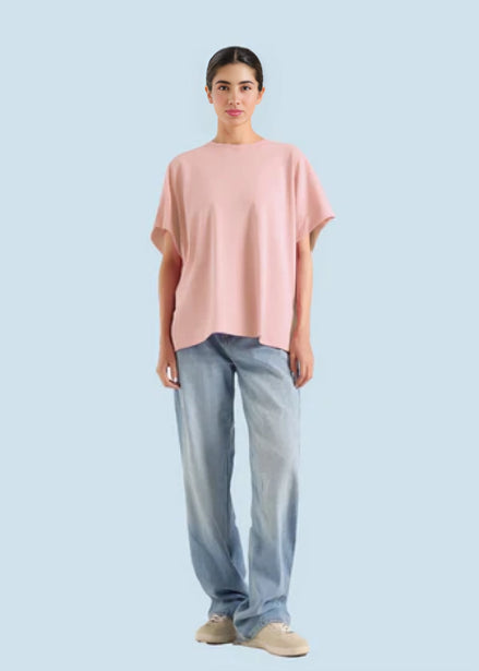 Women Basic Oversized T-Shirt - Pink