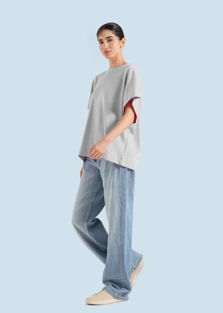 Women Basic Oversized T-Shirt - Light Grey