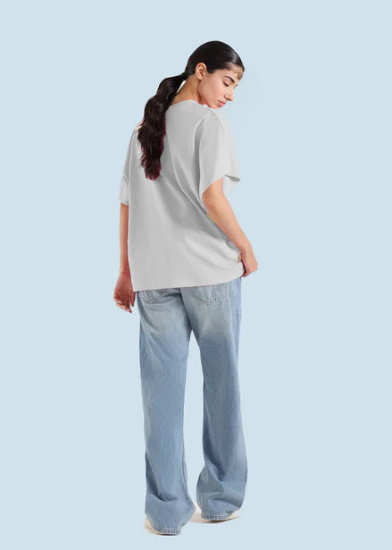 Women Basic Oversized T-Shirt - Light Grey