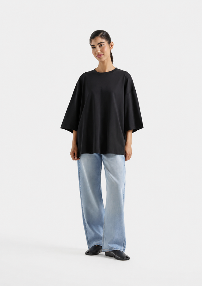 Women Basic Oversized T-Shirt - Black
