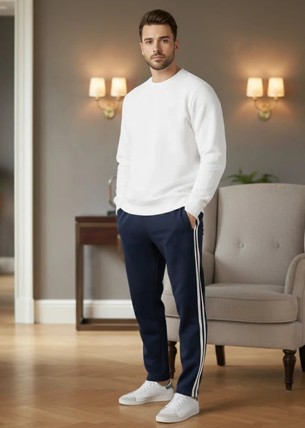 Men's Terry Pajama 2 Stripes - Navy Blue